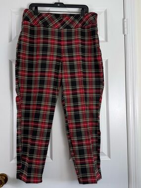 NEW Jones and Co. Red & Black Plaid Straight-Leg Pull-On Stretchy Pants Size 1X